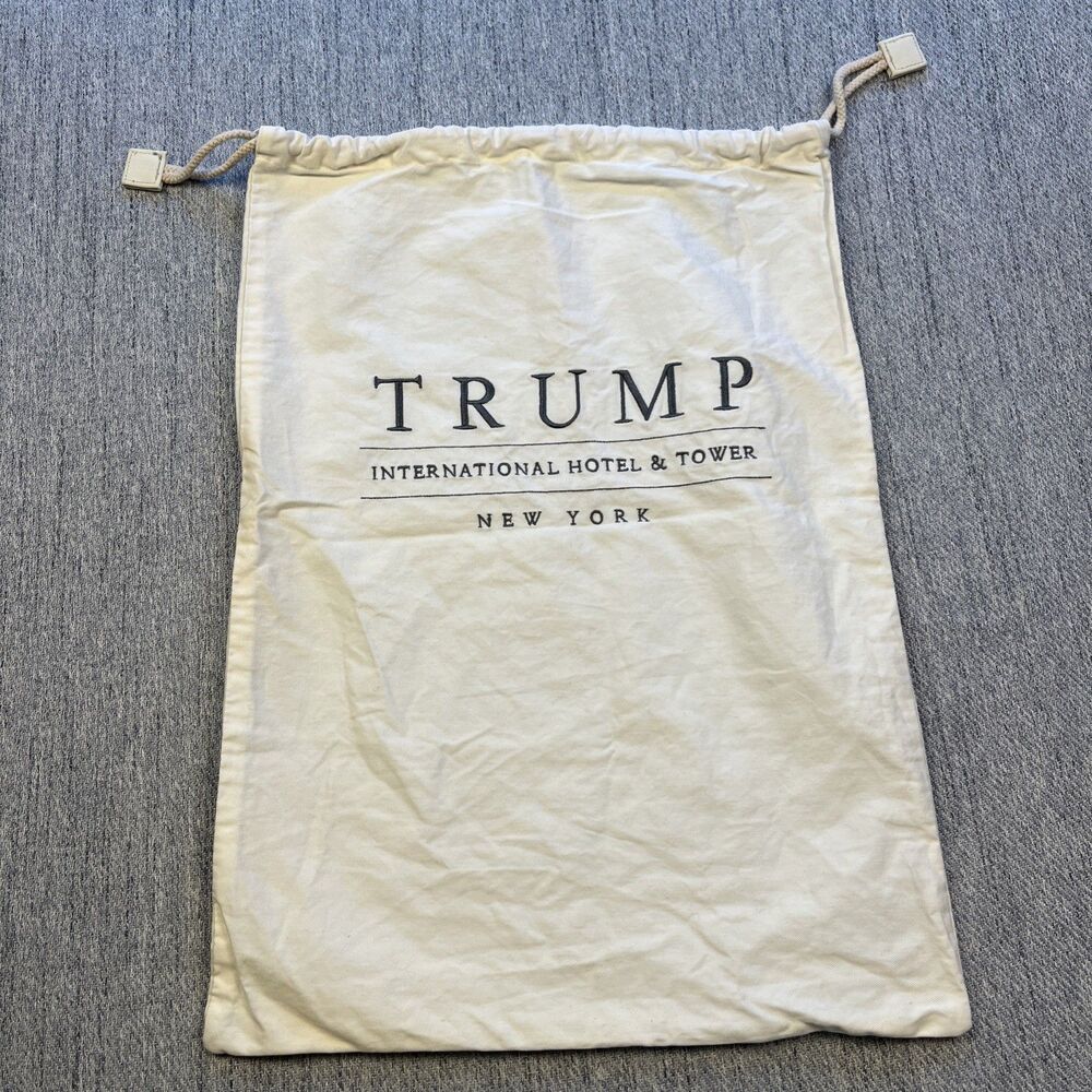 Trump Hotel Laundry Bag Cream Good Drawstring Canvas Travel Pouch NY Logo